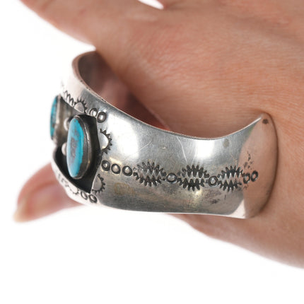 6 3/8" vintage Navajo shadowbox silver and turquoise cuff bracelet