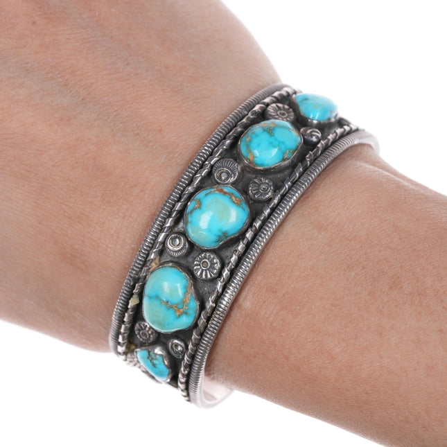 6 3/8" Vintage Native American silver and turquoise cuff bracelet