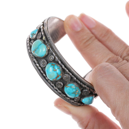 6 3/8" Vintage Native American silver and turquoise cuff bracelet