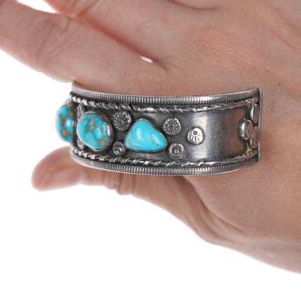 6 3/8" Vintage Native American silver and turquoise cuff bracelet