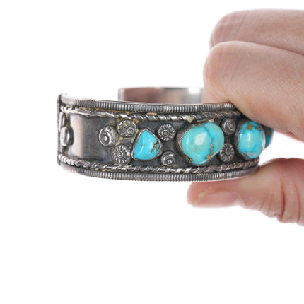 6 3/8" Vintage Native American silver and turquoise cuff bracelet