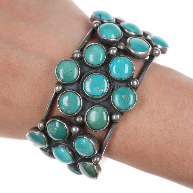 6 5/8" 40's-50's Navajo silver turquoise cluster cuff bracelet