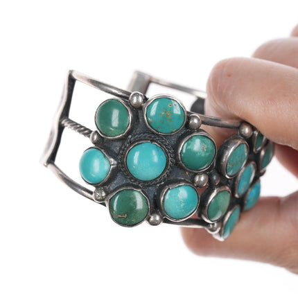 6 5/8" 40's-50's Navajo silver turquoise cluster cuff bracelet