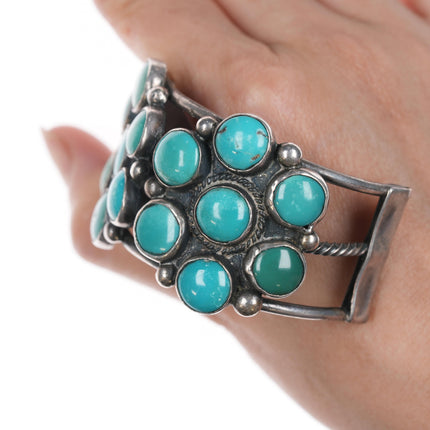 6 5/8" 40's-50's Navajo silver turquoise cluster cuff bracelet