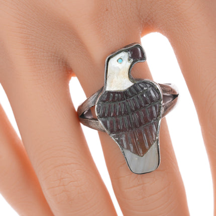 sz16 c1950's Zuni Carved Eagle silver ring