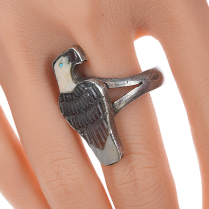 sz16 c1950's Zuni Carved Eagle silver ring