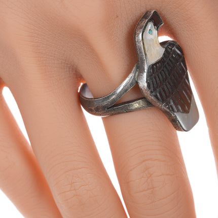 sz16 c1950's Zuni Carved Eagle silver ring