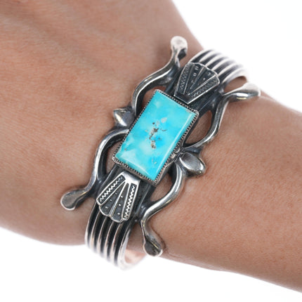 6 1/8" Emma J Bighand Navajo silver and turquoise cuff bracelet