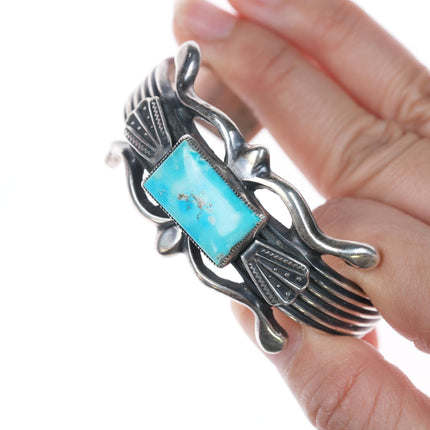 6 1/8" Emma J Bighand Navajo silver and turquoise cuff bracelet