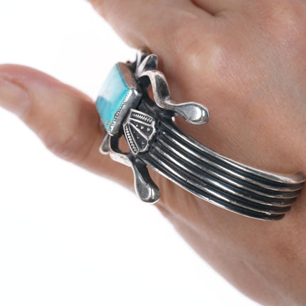 6 1/8" Emma J Bighand Navajo silver and turquoise cuff bracelet