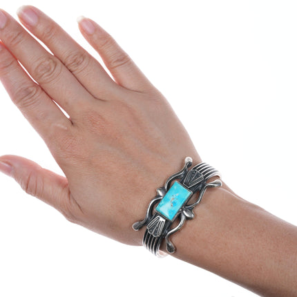 6 1/8" Emma J Bighand Navajo silver and turquoise cuff bracelet