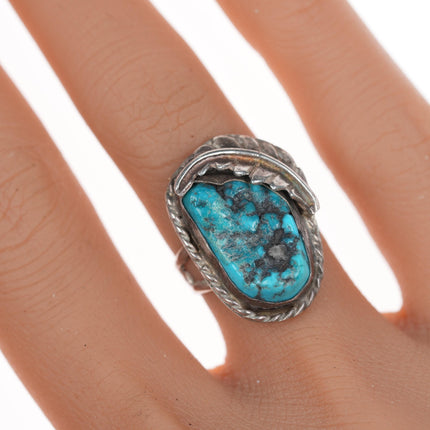 Sz6 Vintage Native American silver and rough turquoise ring