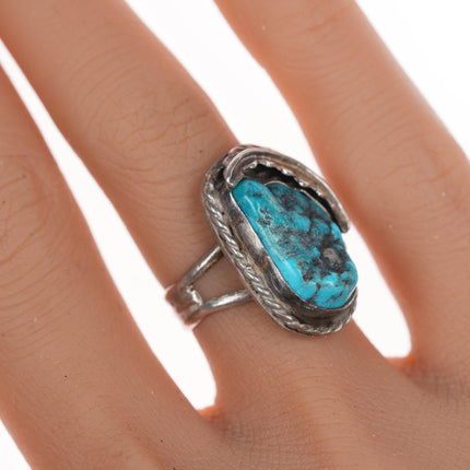 Sz6 Vintage Native American silver and rough turquoise ring