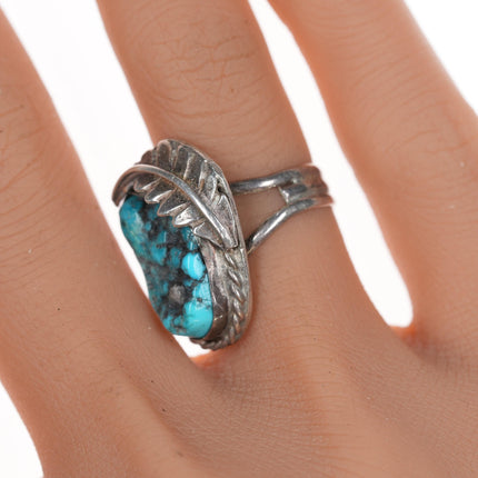 Sz6 Vintage Native American silver and rough turquoise ring