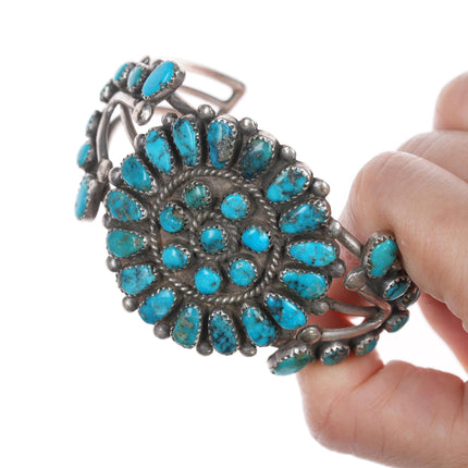 6 5/8" Vintage Navajo silver and turquoise cluster cuff bracelet