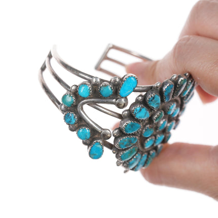 6 5/8" Vintage Navajo silver and turquoise cluster cuff bracelet