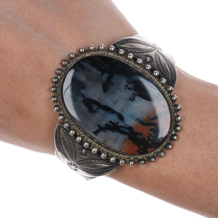 6.25" 40's-50's Navajo silver agate cuff bracelet