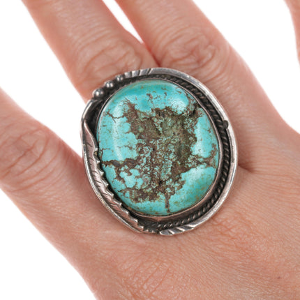 sz9 Large Vintage Navajo turquoise nugget ring in silver