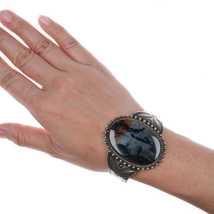 6.25" 40's-50's Navajo silver agate cuff bracelet