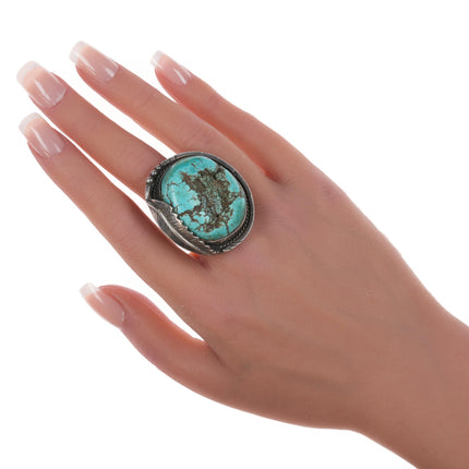 sz9 Large Vintage Navajo turquoise nugget ring in silver