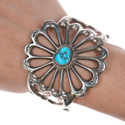 6.25" HY Sterling cast Navajo cuff bracelet with turquoise