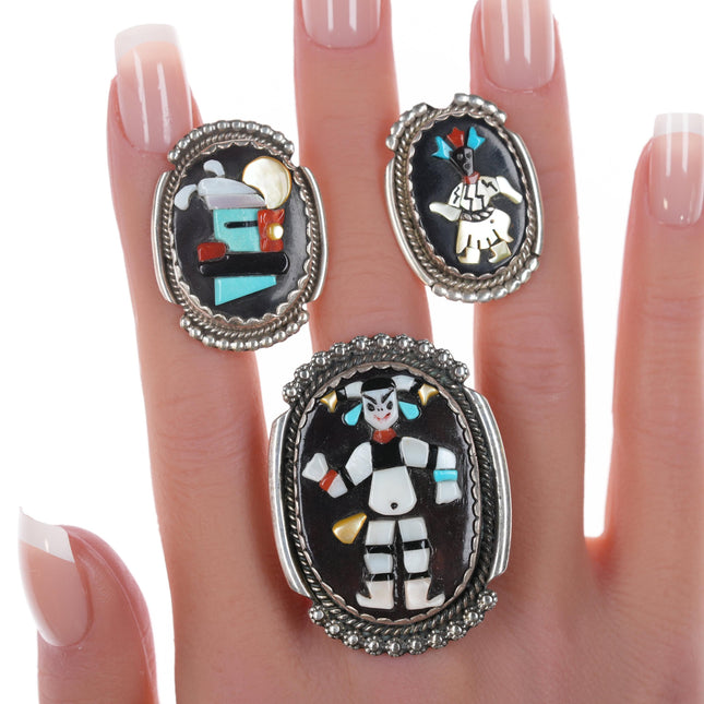 sz7.75 Calavaza/Etsate Zuni Silver inlay Kachina ring and earrings