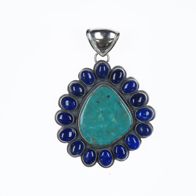 Large Gilbert Platero Navajo Sterling lapis, and turquoise pendant