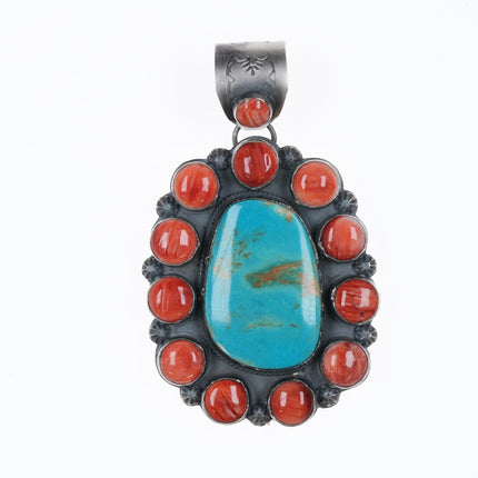 Large Southwestern sterling, turquoise and spiny oyster pendant