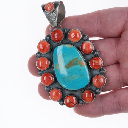 Large Southwestern sterling, turquoise and spiny oyster pendant