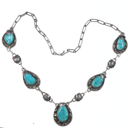 Large Vintage AT Sterling and turquoise Native American Necklace