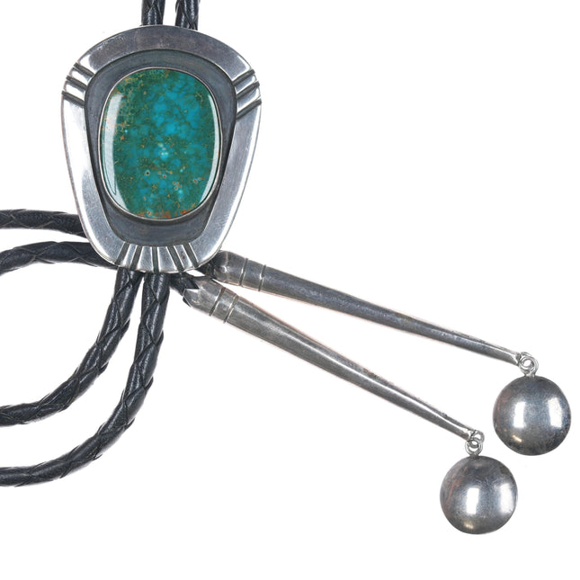 Vintage Navajo Silver and high grade turquoise Modernist bolo tie