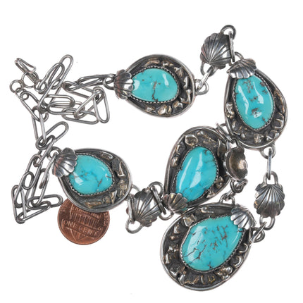 Large Vintage AT Sterling and turquoise Native American Necklace