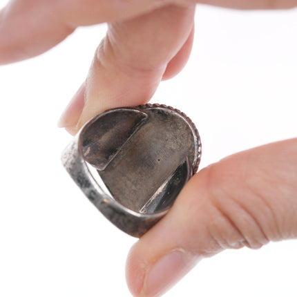 sz11.25 Vintage Navajo silver ring with turquoise and stamped sides