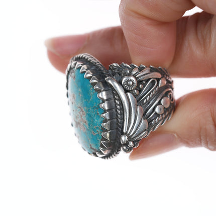 sz11 Vintage Native American TJ Sterling ring with turquoise