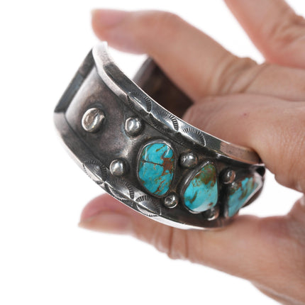 6 5/8" BL Vintage Native American silver row cuff bracelet with turquoise