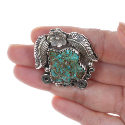 Sz8-Adjustable Vintatage Navajo silver and turquoise ring.