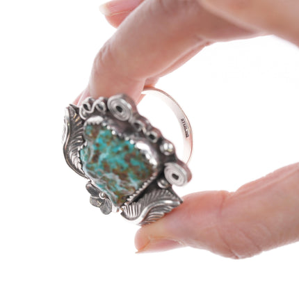 Sz8-Adjustable Vintatage Navajo silver and turquoise ring.