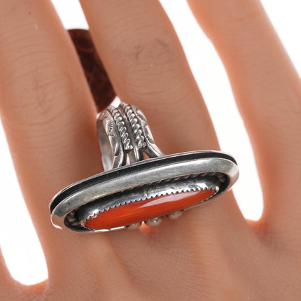 sz4.75 Gibson Nez (1947-2007) Jicarilla Apache and Navajo Mediterranean coral silver ring