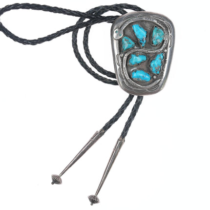 36" c1960 Effie Calavaza Zuni Snake Silver and turquoise bolo tie