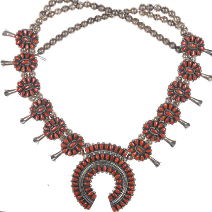 Victor Moses Begay Navajo Mediterranean Coral Cluster squash blossom necklace