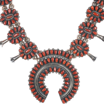 Victor Moses Begay Navajo Mediterranean Coral Cluster squash blossom necklace