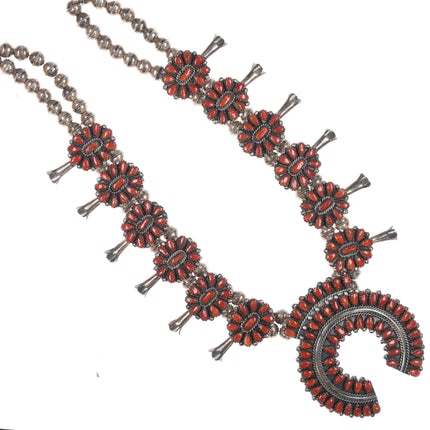 Victor Moses Begay Navajo Mediterranean Coral Cluster squash blossom necklace