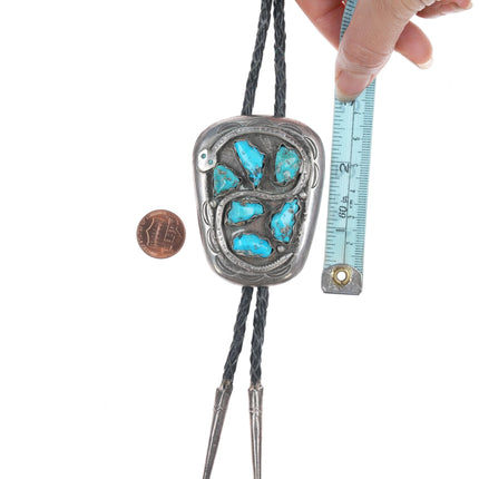 36" c1960 Effie Calavaza Zuni Snake Silver and turquoise bolo tie