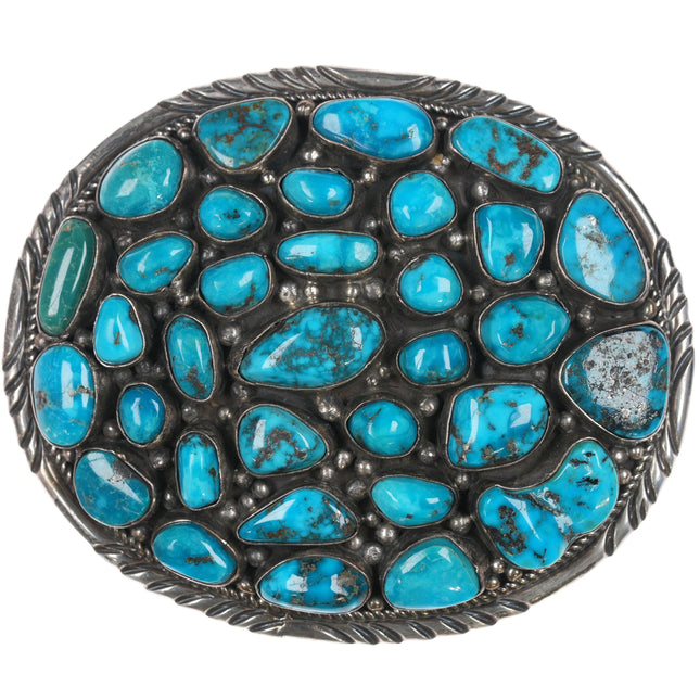 Ted Joe Navajo silver and turquoise cluster belt buckle