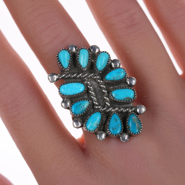 sz7.5 Large Zuni silver and turquoise cluster ring