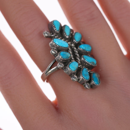 sz7.5 Large Zuni silver and turquoise cluster ring