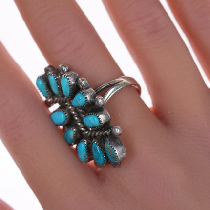 sz7.5 Large Zuni silver and turquoise cluster ring