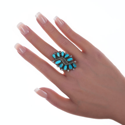 sz7.5 Large Zuni silver and turquoise cluster ring