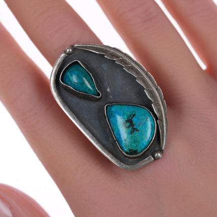 sz11.25 Vintage Native American silver and chrysocolla ring