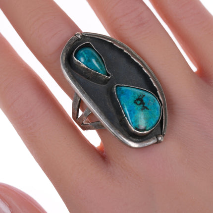 sz11.25 Vintage Native American silver and chrysocolla ring